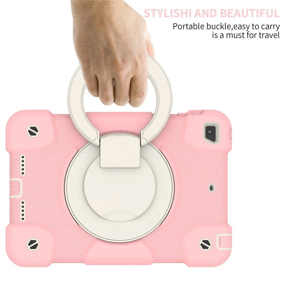 For iPad mini (2019) 7.9 inch/mini 4 Shock Absorbing Kickstand Tablet Cover Reinforced Corner Drop-proof Case with Shoulder Strap - Sakura Pink - 6