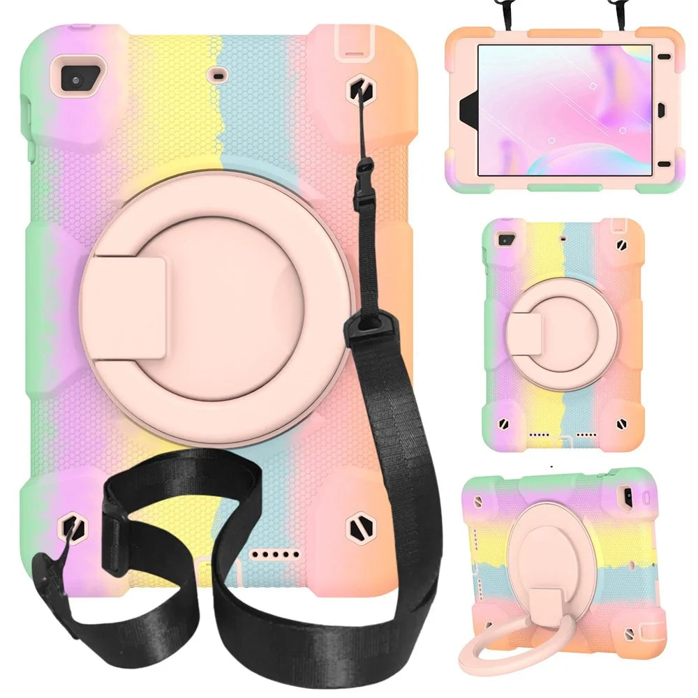For iPad mini (2019) 7.9 inch/mini 4 Shockproof Colorful Tablet Cover Kickstand PC + Silicone Drop-proof Case with Shoulder Strap - Colorful Rose Gold - 1