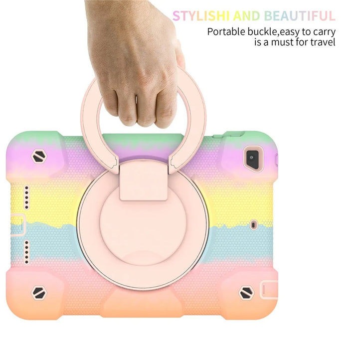 For iPad mini (2019) 7.9 inch/mini 4 Shockproof Colorful Tablet Cover Kickstand PC + Silicone Drop-proof Case with Shoulder Strap - Colorful Rose Gold - 6