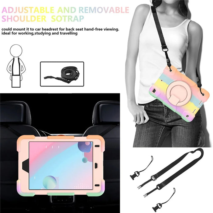 For iPad mini (2019) 7.9 inch/mini 4 Shockproof Colorful Tablet Cover Kickstand PC + Silicone Drop-proof Case with Shoulder Strap - Colorful Rose Gold - 7