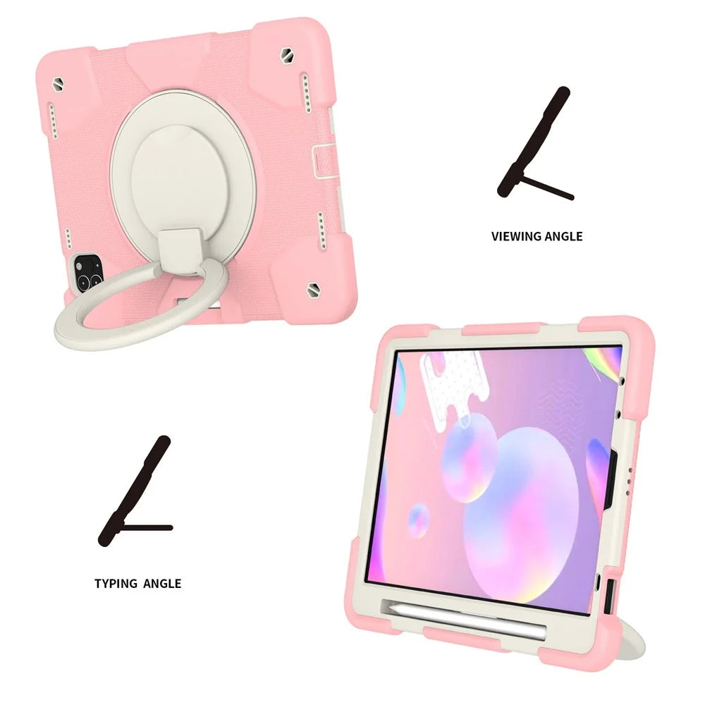 For iPad Pro 11 (2021) / (2020) / (2018) / (2022) / iPad Air (2022) / (2020) Kickstand Tablet Case PC + Silicone Shockproof Hybrid Cover with Shoulder Strap - Sakura Pink - 2