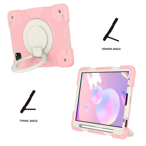 For iPad Pro 11 (2021) / (2020) / (2018) / (2022) / iPad Air (2022) / (2020) Kickstand Tablet Case PC + Silicone Shockproof Hybrid Cover with Shoulder Strap - Sakura Pink - 2