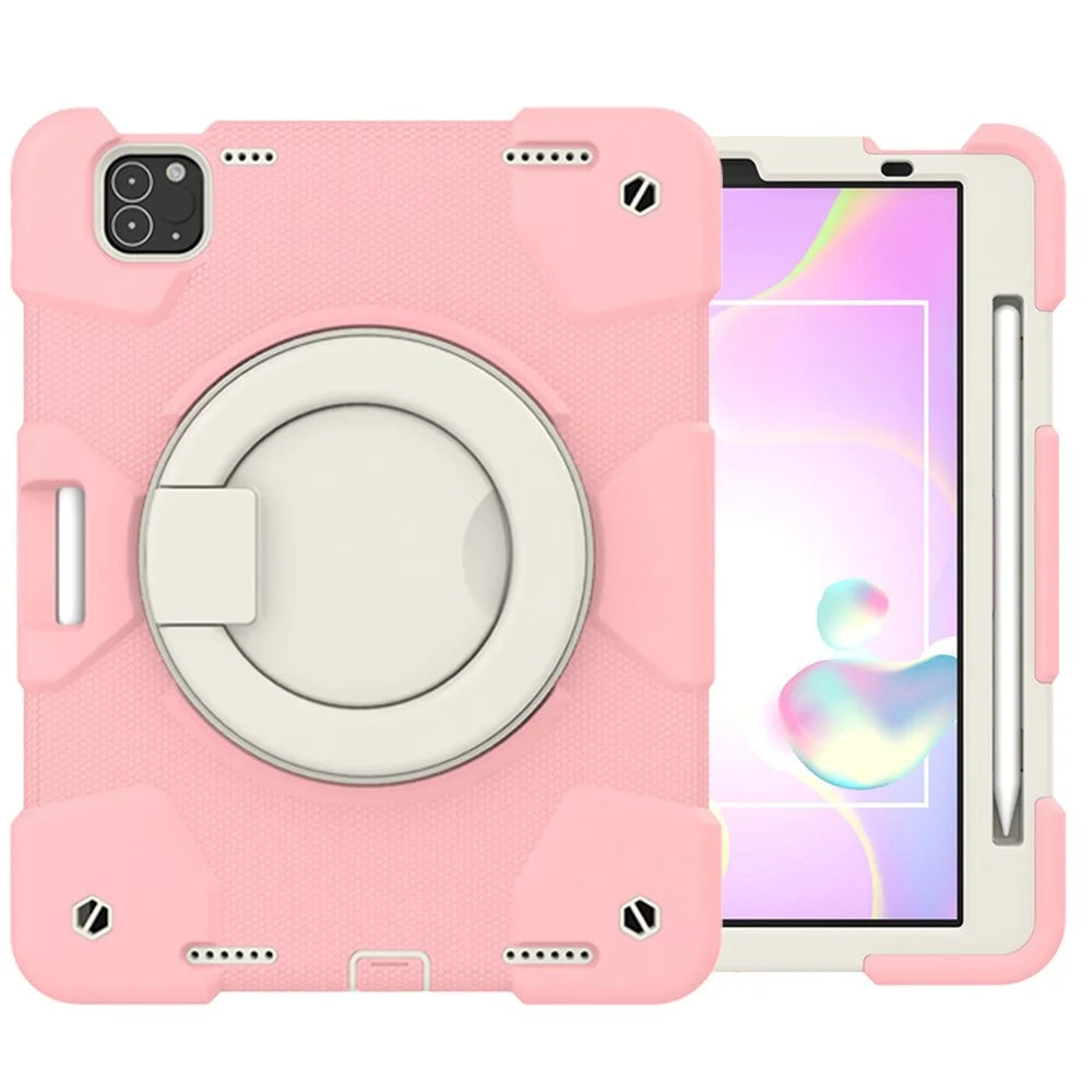 For iPad Pro 11 (2021) / (2020) / (2018) / (2022) / iPad Air (2022) / (2020) Kickstand Tablet Case PC + Silicone Shockproof Hybrid Cover with Shoulder Strap - Sakura Pink - 3