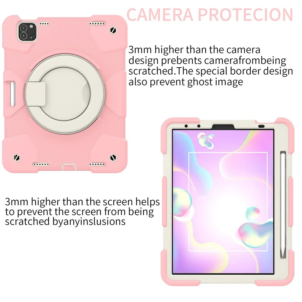 For iPad Pro 11 (2021) / (2020) / (2018) / (2022) / iPad Air (2022) / (2020) Kickstand Tablet Case PC + Silicone Shockproof Hybrid Cover with Shoulder Strap - Sakura Pink - 4