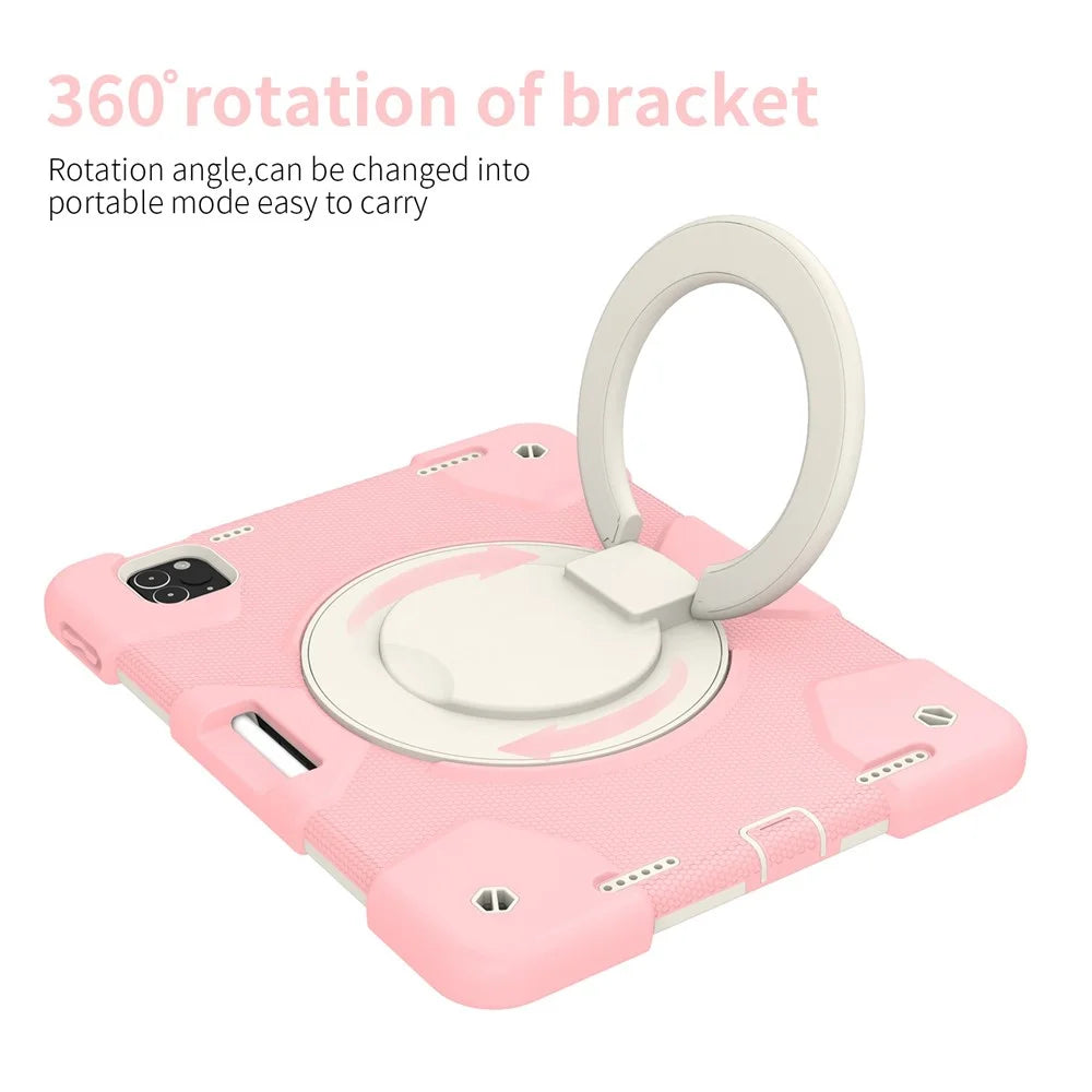 For iPad Pro 11 (2021) / (2020) / (2018) / (2022) / iPad Air (2022) / (2020) Kickstand Tablet Case PC + Silicone Shockproof Hybrid Cover with Shoulder Strap - Sakura Pink - 5
