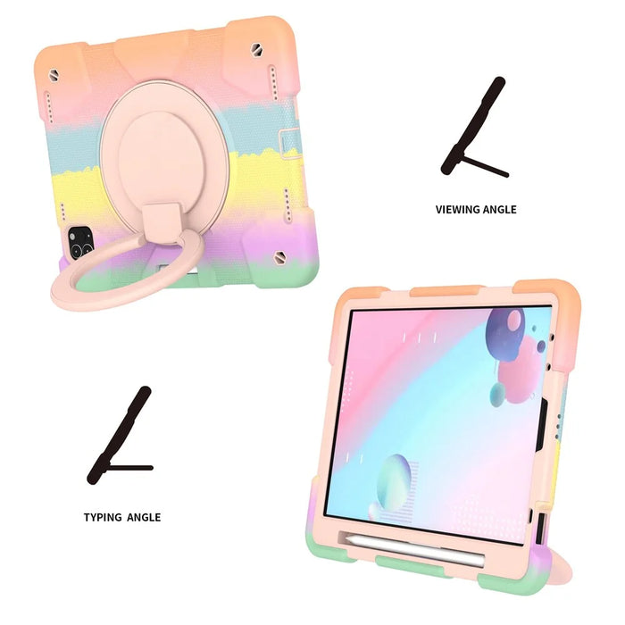For iPad Pro 11 (2021) / (2020) / (2018) / (2022) / iPad Air (2022) / (2020) Colorful Tablet Cover Scratch-Resistant Kickstand Case with Shoulder Strap - Colorful Rose Gold - 2