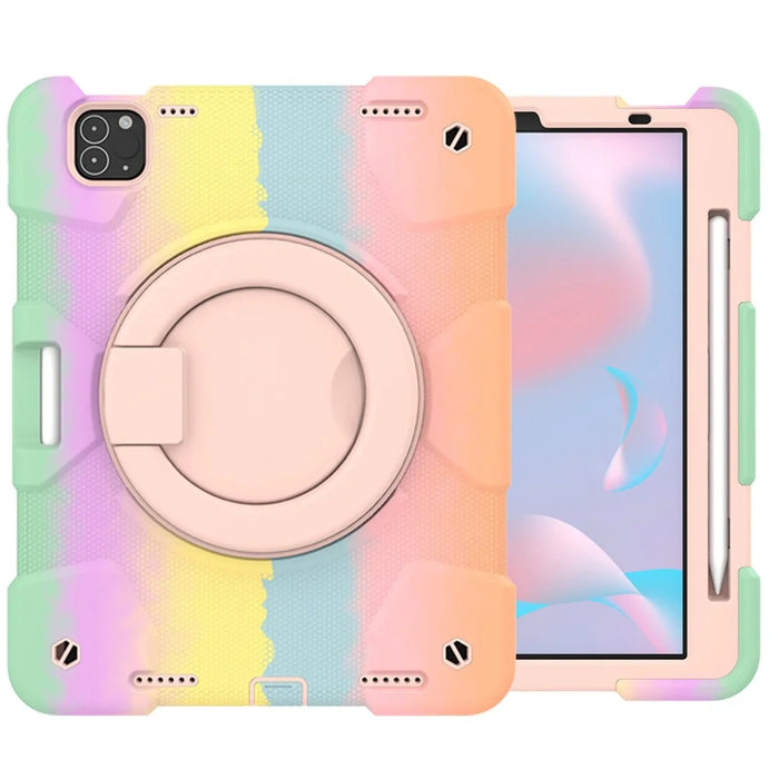 For iPad Pro 11 (2021) / (2020) / (2018) / (2022) / iPad Air (2022) / (2020) Colorful Tablet Cover Scratch-Resistant Kickstand Case with Shoulder Strap - Colorful Rose Gold - 3