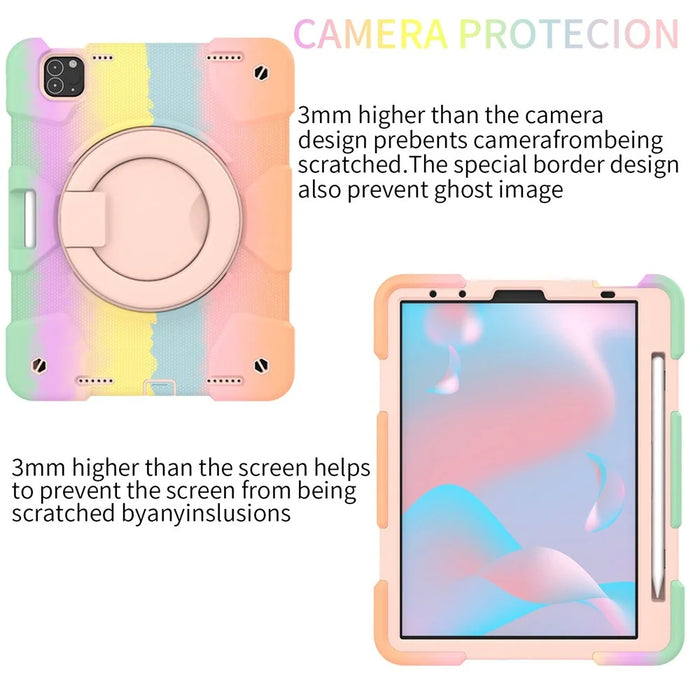 For iPad Pro 11 (2021) / (2020) / (2018) / (2022) / iPad Air (2022) / (2020) Colorful Tablet Cover Scratch-Resistant Kickstand Case with Shoulder Strap - Colorful Rose Gold - 4