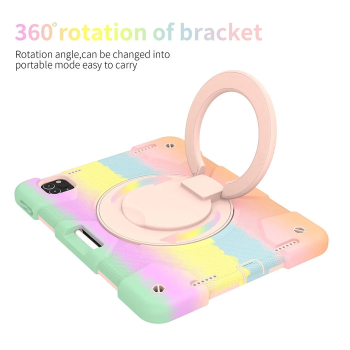 For iPad Pro 11 (2021) / (2020) / (2018) / (2022) / iPad Air (2022) / (2020) Colorful Tablet Cover Scratch-Resistant Kickstand Case with Shoulder Strap - Colorful Rose Gold - 5