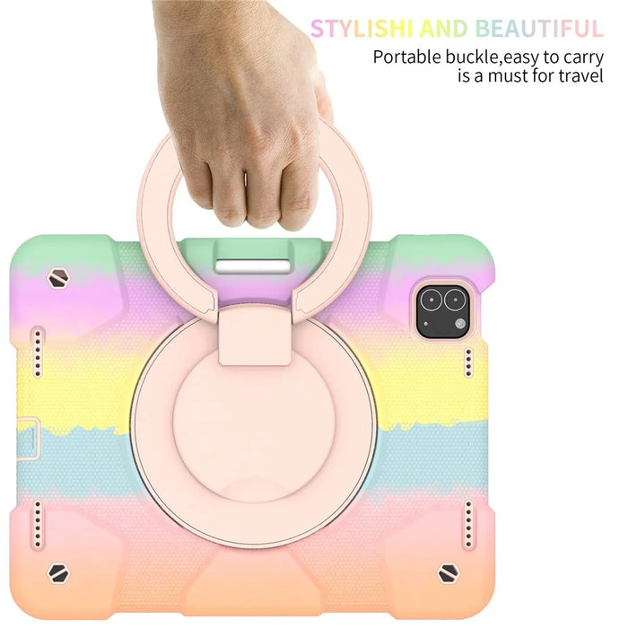 For iPad Pro 11 (2021) / (2020) / (2018) / (2022) / iPad Air (2022) / (2020) Colorful Tablet Cover Scratch-Resistant Kickstand Case with Shoulder Strap - Colorful Rose Gold - 6