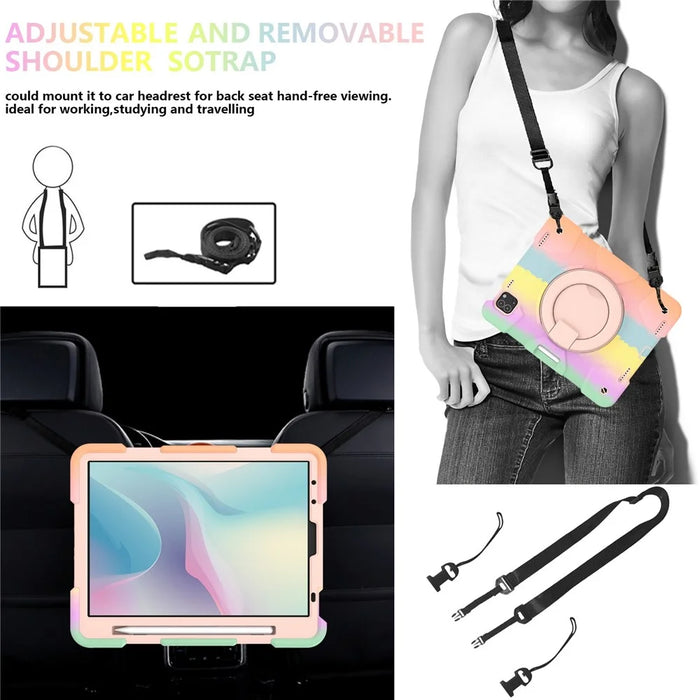 For iPad Pro 11 (2021) / (2020) / (2018) / (2022) / iPad Air (2022) / (2020) Colorful Tablet Cover Scratch-Resistant Kickstand Case with Shoulder Strap - Colorful Rose Gold - 7