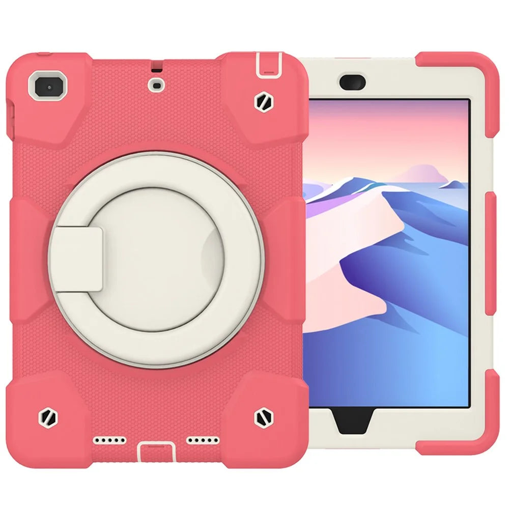 Kickstand Protective Case for iPad 9.7-inch (2018)/(2017)/iPad Air 2, Impact Resistant PC + Silicone Hybrid Cover with Shoulder Strap - Begonia Red - 3