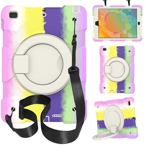For iPad 9.7-inch (2018)/(2017)/iPad Air 2 PC + Silicone Colorful Tablet Case Anti-fall Protection Kickstand Cover with Shoulder Strap - Colorful Purple - 1