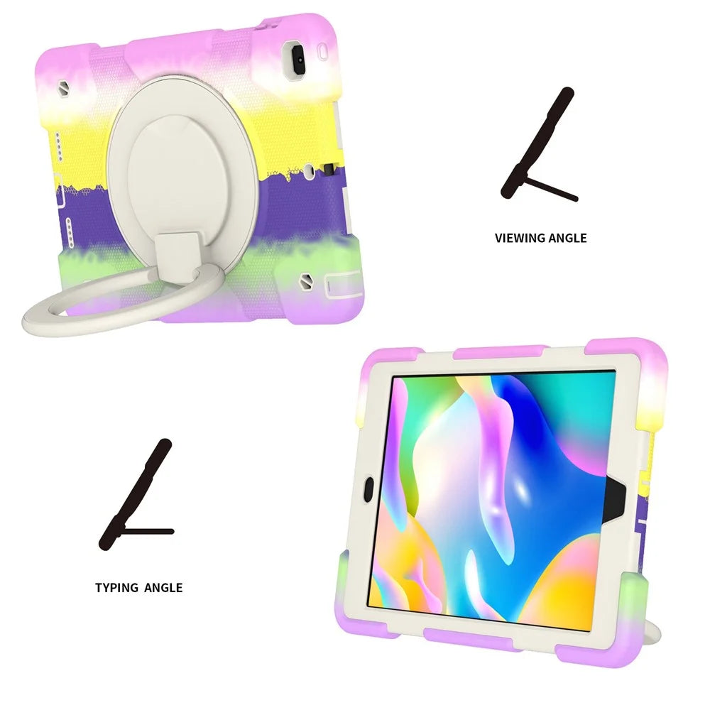 For iPad 9.7-inch (2018)/(2017)/iPad Air 2 PC + Silicone Colorful Tablet Case Anti-fall Protection Kickstand Cover with Shoulder Strap - Colorful Purple - 2