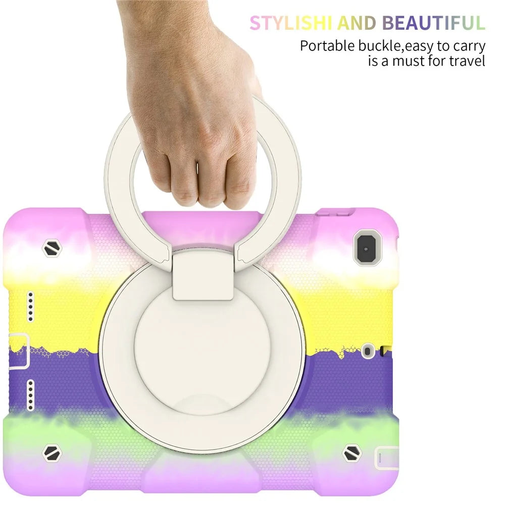 For iPad 9.7-inch (2018)/(2017)/iPad Air 2 PC + Silicone Colorful Tablet Case Anti-fall Protection Kickstand Cover with Shoulder Strap - Colorful Purple - 6