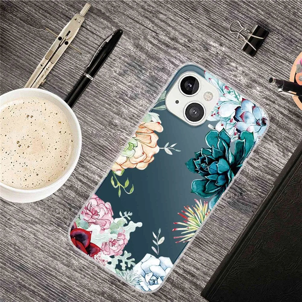 Flexible TPU Slim Phone Case for iPhone 14 Plus 6.7 inch, Pattern Printing IMD Anti-drop Phone Back Cover - Flower - 3