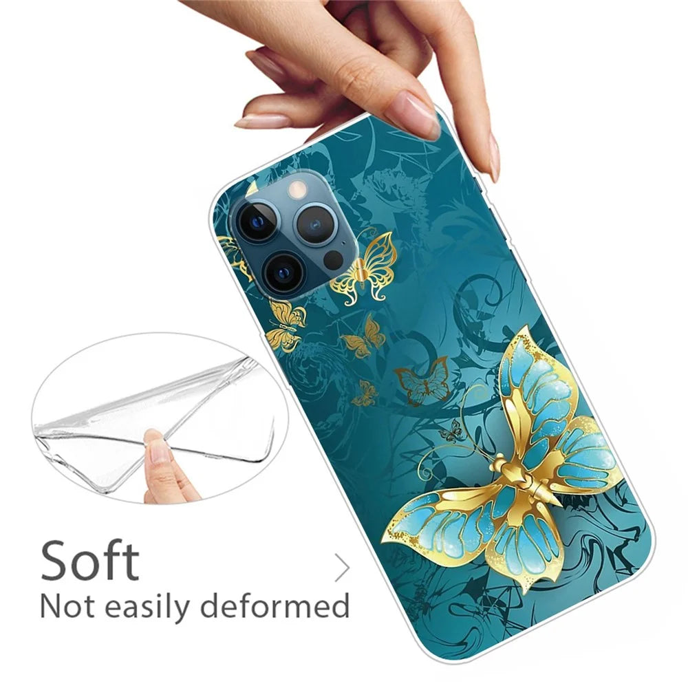 IMD Pattern Printed Case for iPhone 14 Pro Max 6.7 inch Scratch Resistant Soft TPU Phone Protector Shockproof Phone Cover - Golden Butterfly - 2