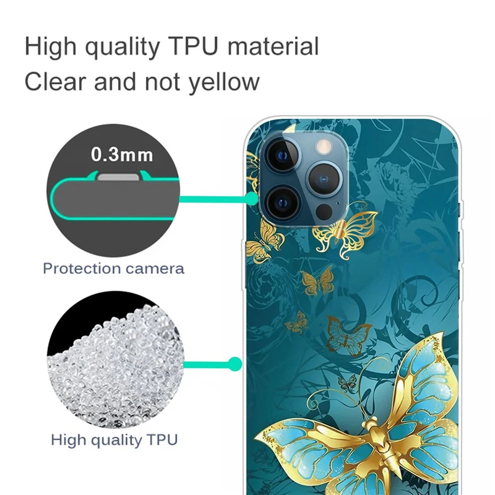 IMD Pattern Printed Case for iPhone 14 Pro Max 6.7 inch Scratch Resistant Soft TPU Phone Protector Shockproof Phone Cover - Golden Butterfly - 3