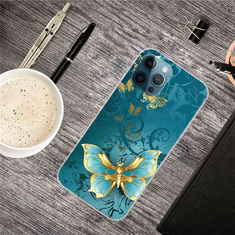 IMD Pattern Printed Case for iPhone 14 Pro Max 6.7 inch Scratch Resistant Soft TPU Phone Protector Shockproof Phone Cover - Golden Butterfly - 4