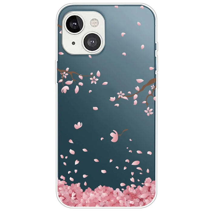 Anti-drop Protection TPU Phone Case for iPhone 14 6.1 inch, IMD Stylish Pattern Printing Cover - Sakura - 1