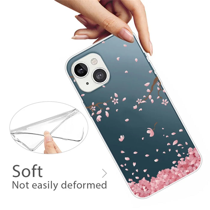 Anti-drop Protection TPU Phone Case for iPhone 14 6.1 inch, IMD Stylish Pattern Printing Cover - Sakura - 2