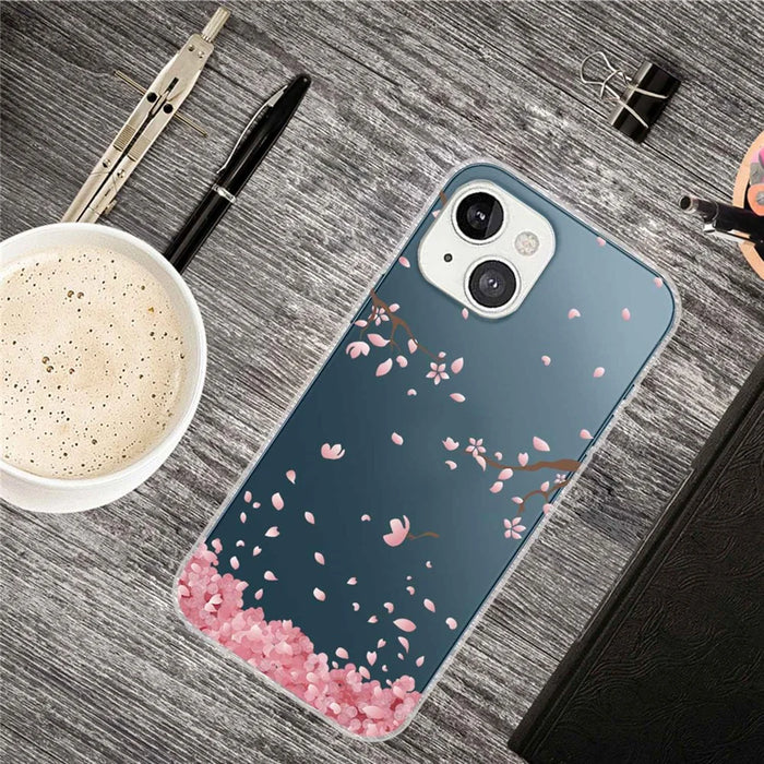 Anti-drop Protection TPU Phone Case for iPhone 14 6.1 inch, IMD Stylish Pattern Printing Cover - Sakura - 3