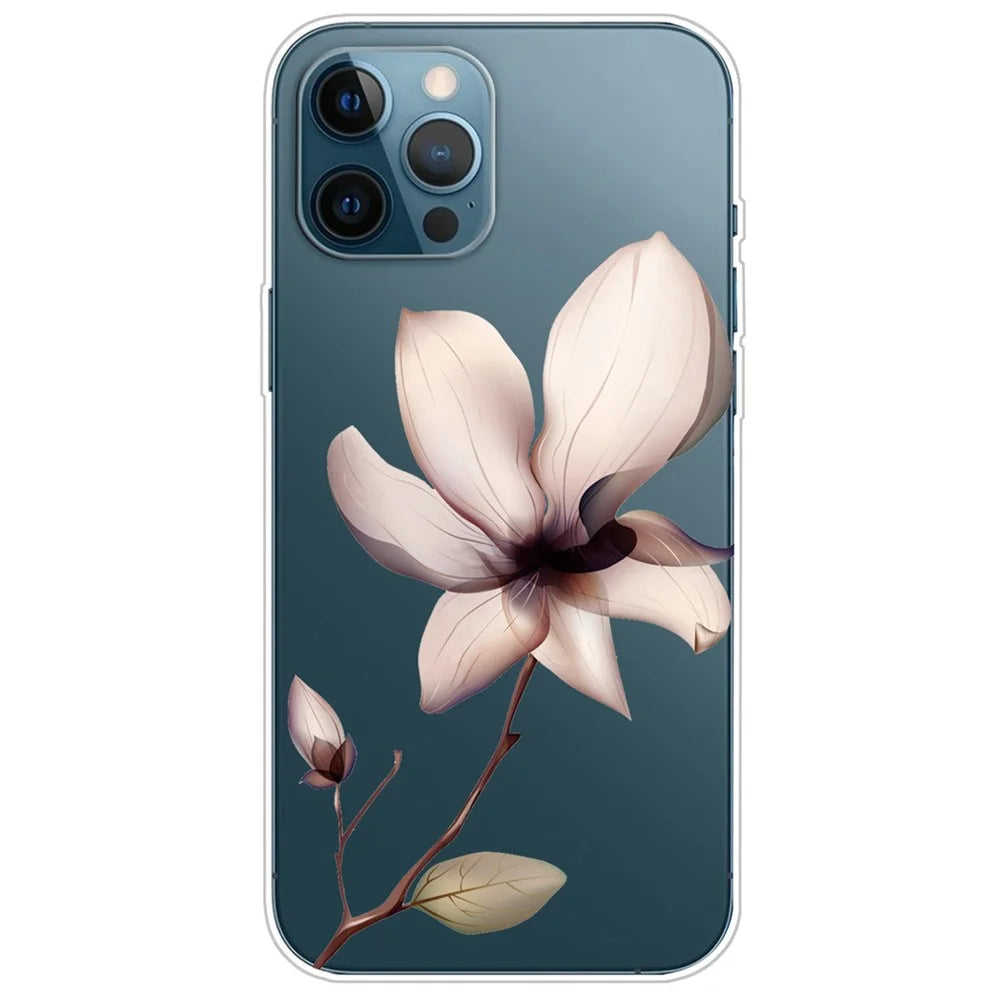 For iPhone 14 Pro 6.1 inch Anti-fall Pattern Printing Clear Design Back Case IMD Soft TPU Wear-resistant Protective Phone Case - Flowers - 1