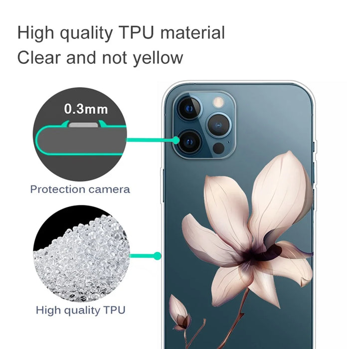 For iPhone 14 Pro 6.1 inch Anti-fall Pattern Printing Clear Design Back Case IMD Soft TPU Wear-resistant Protective Phone Case - Flowers - 3