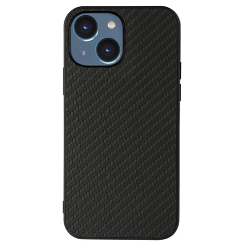 For iPhone 14 6.1 inch Ultra Slim Anti-scratch Phone Case Carbon Fiber Texture Protective Cover PU Leather Coated Hybrid Back Shell - Black - 1