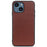 For iPhone 14 6.1 inch Anti-Scratch Textured Genuine Leather Phone Case Shockproof Anti-Slip Protective Cover - Brown - 1
