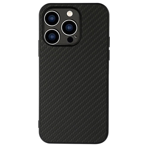 For iPhone 14 Pro 6.1 inch Ultra Slim Carbon Fiber Texture Protective Cover Wear Resistant Phone Case PU Leather Coated Hybrid Back Shell - Black - 1