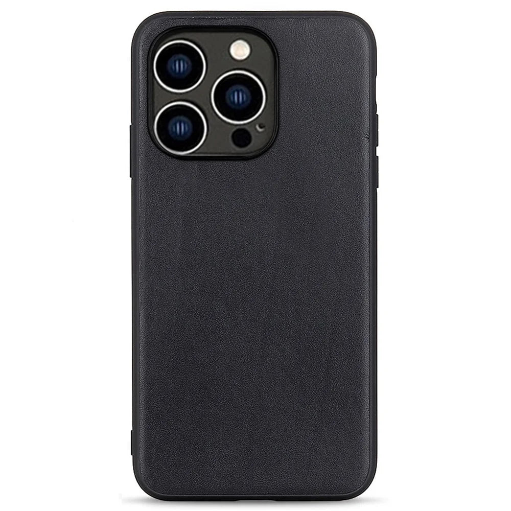 For iPhone 14 Pro 6.1 inch Anti-drop Textured Genuine Leather Phone Case Cover Phone Protector Scratch Resistant Shell - Black - 1