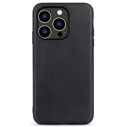 For iPhone 14 Pro 6.1 inch Anti-drop Textured Genuine Leather Phone Case Cover Phone Protector Scratch Resistant Shell - Black - 1