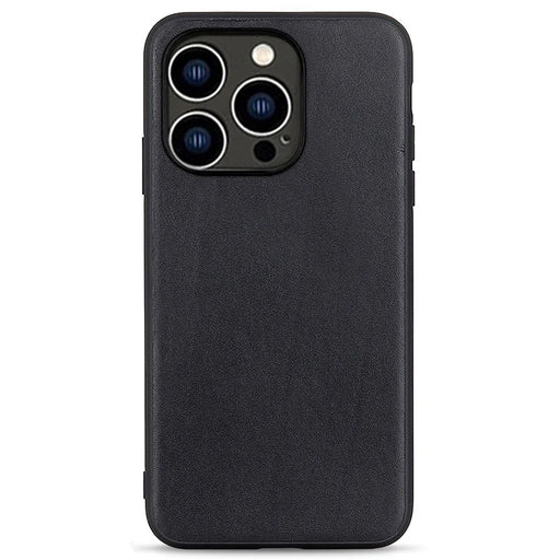 For iPhone 14 Pro 6.1 inch Anti-drop Textured Genuine Leather Phone Case Cover Phone Protector Scratch Resistant Shell - Black - 1