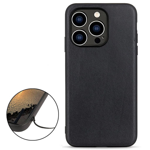 For iPhone 14 Pro 6.1 inch Anti-drop Textured Genuine Leather Phone Case Cover Phone Protector Scratch Resistant Shell - Black - 2