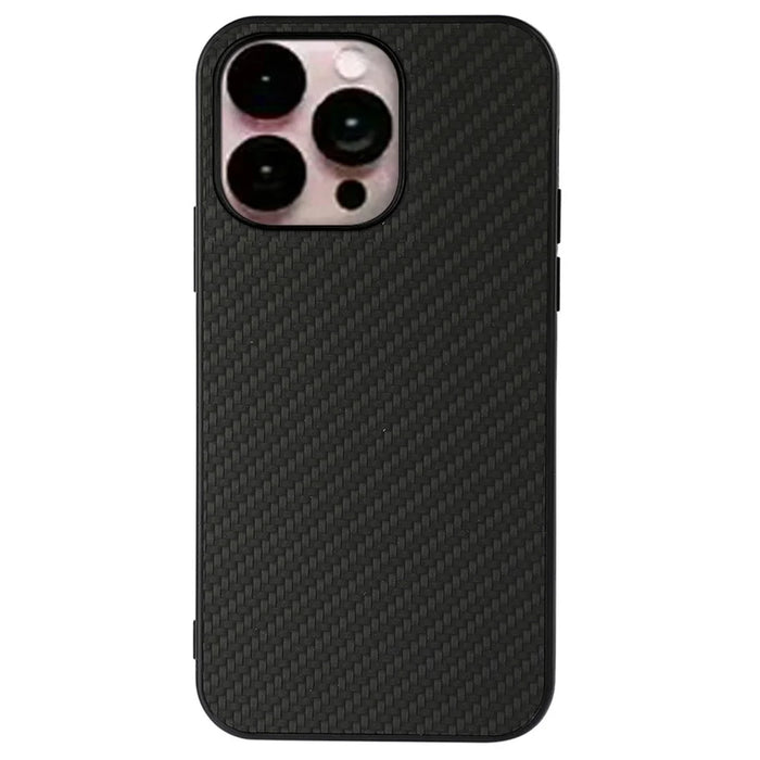 For iPhone 14 Pro Max 6.7 inch Anti-fall Ultra-thin Phone Case Carbon Fiber Texture Protective Cover PU Leather Coated Cellphone Hybrid Back Shell - Black - 1