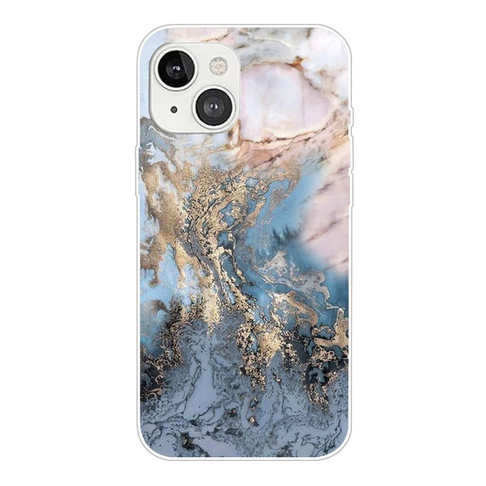 For iPhone 14 6.1 inch Style TPU Phone Shell Marble Pattern IMD Shockproof Back Cover - Style W - 1
