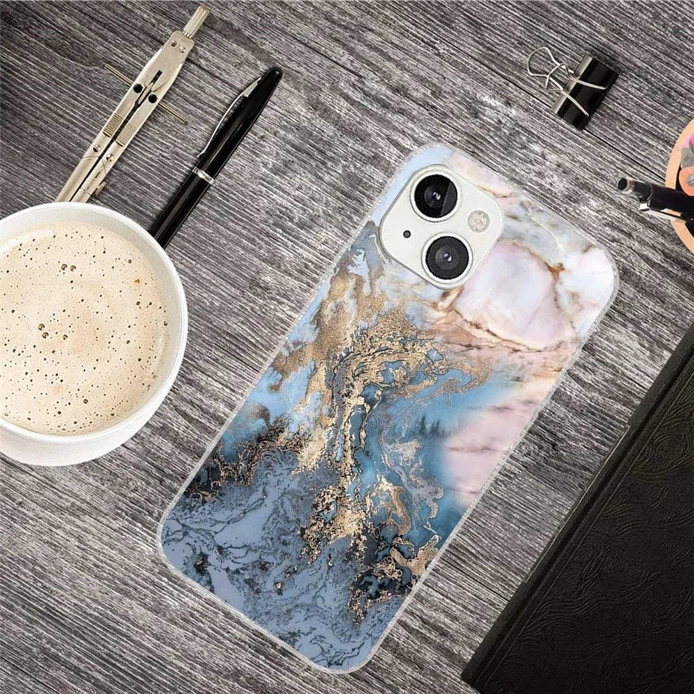 For iPhone 14 6.1 inch Style TPU Phone Shell Marble Pattern IMD Shockproof Back Cover - Style W - 3