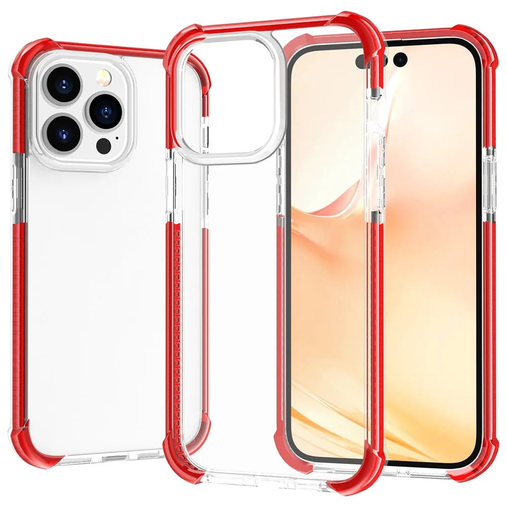 For iPhone 14 Pro Max Case Four Corners Anti Drop Clear TPU + TPE + PC Phone Cover - Transparent Red - 1
