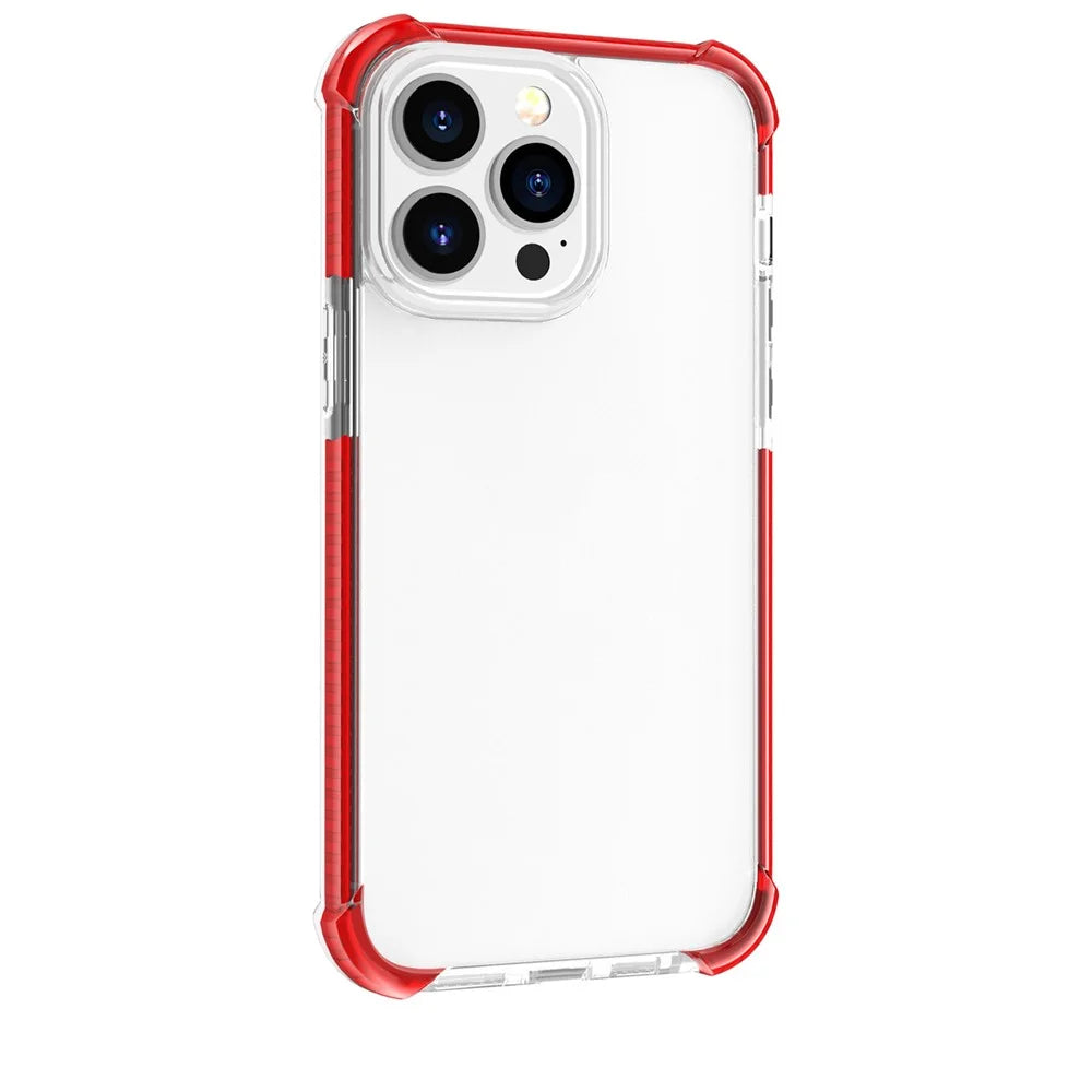 For iPhone 14 Pro Max Case Four Corners Anti Drop Clear TPU + TPE + PC Phone Cover - Transparent Red - 2