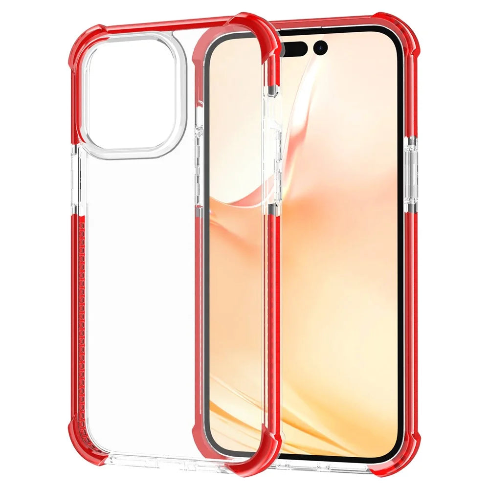 For iPhone 14 Pro Max Case Four Corners Anti Drop Clear TPU + TPE + PC Phone Cover - Transparent Red - 6