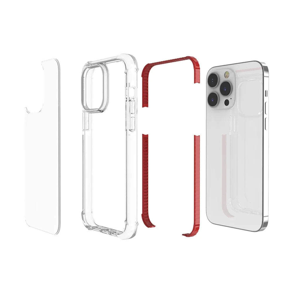 For iPhone 14 Pro Max Case Four Corners Anti Drop Clear TPU + TPE + PC Phone Cover - Transparent Red - 7