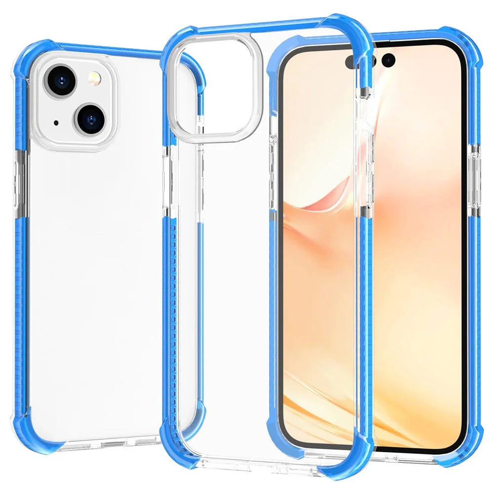 For iPhone 14 Plus Case Four Corners Anti Drop Clear TPU + TPE + PC Phone Cover - Transparent Blue - 1