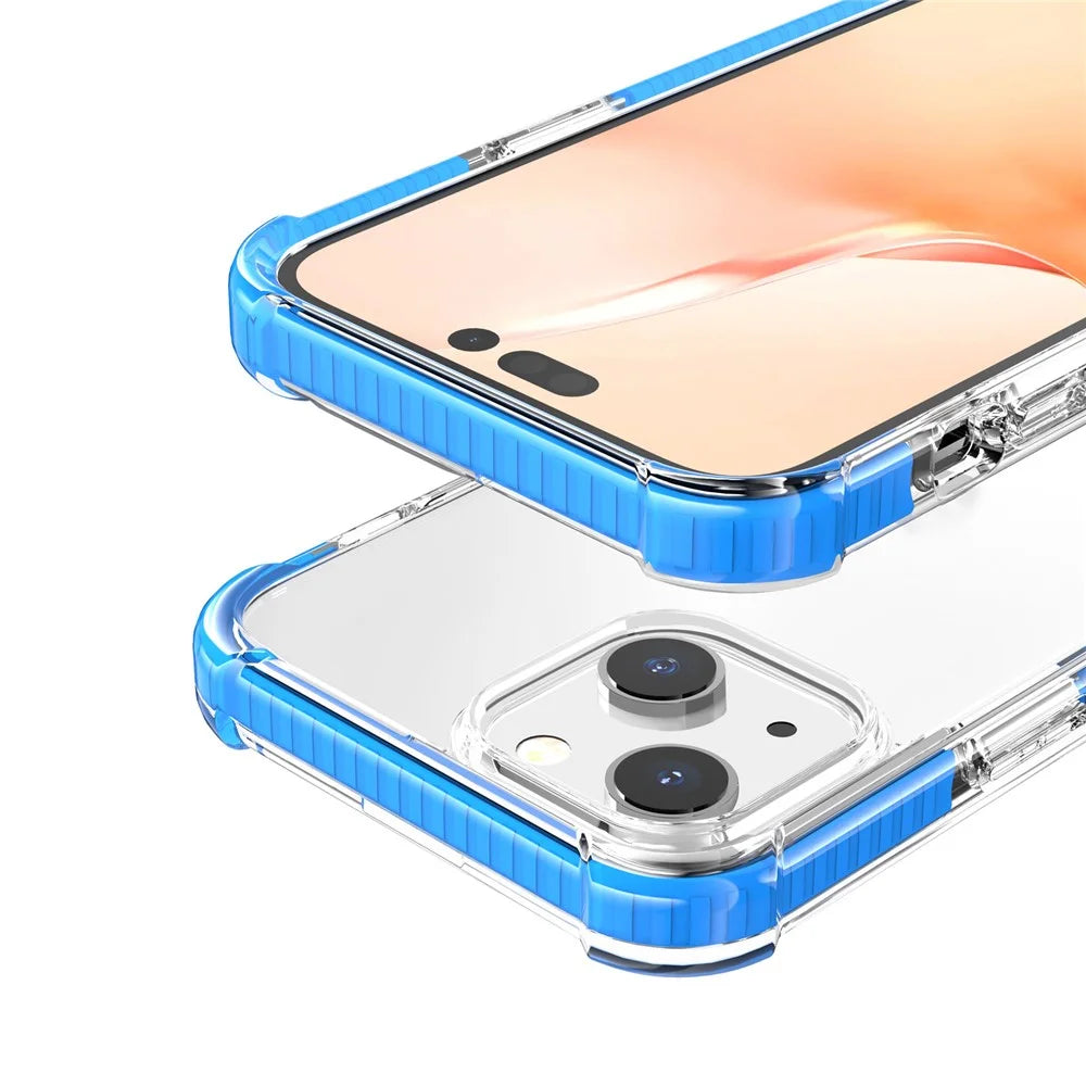 For iPhone 14 Plus Case Four Corners Anti Drop Clear TPU + TPE + PC Phone Cover - Transparent Blue - 7