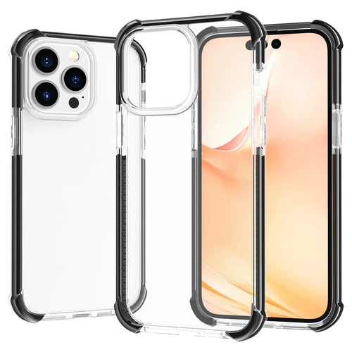 For iPhone 14 Pro Case Four Corners Anti Drop Clear TPU + TPE + PC Phone Cover - Transparent Black - 1