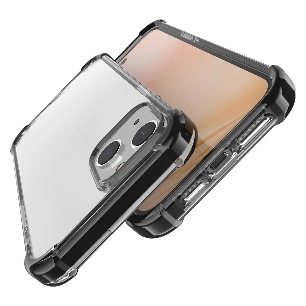 For iPhone 14 Case Four Corners Anti Drop Clear TPU + TPE + PC Phone Cover - Black - 6