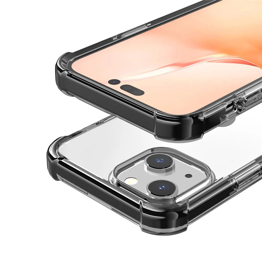 For iPhone 14 Case Four Corners Anti Drop Clear TPU + TPE + PC Phone Cover - Black - 7