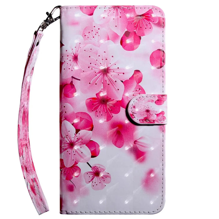 For iPhone 14 6.1 inch PU Leather Case Stand Function 3D Pattern Printed Magnet Closure Wallet Phone Cover with Strap - Peach Blossom - 5
