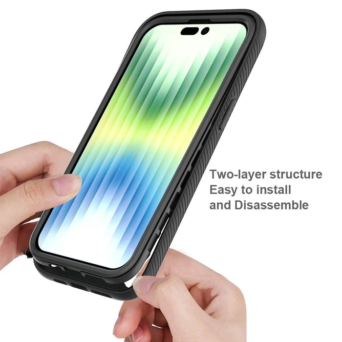 For iPhone 14 Pro Max 6.7 inch PC + TPU Full Protection Phone Case Drop-proof Cover with PET Screen Protector - Black - 4