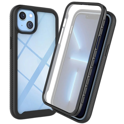 Full Protection Phone Case for iPhone 14 6.1 inch, 3-in-1 PC + TPU Hybrid Cover with PET Screen Protector - Black - 1